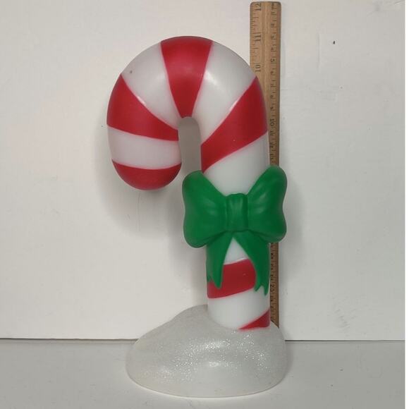 Peppermint Candy Cane Blow Mold Christmas Light Up Battery Operated Green Bow - Picture 5 of 12